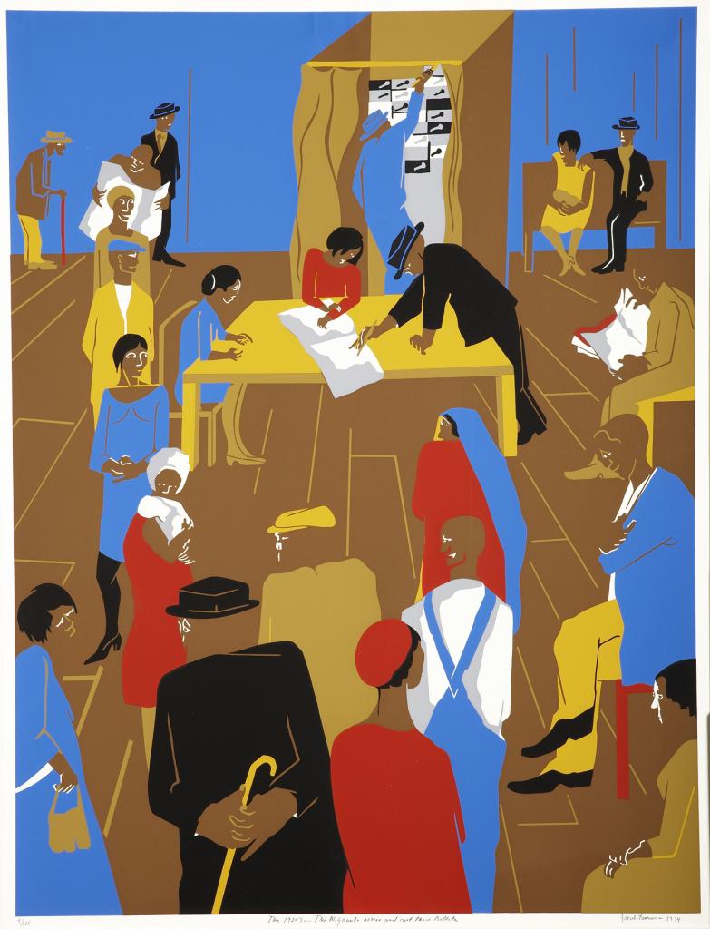 Jacob Lawrence. The 1920's...The Migrants Arrive and Cast Their Ballots, 1974. Serigraph. Gift of Lorillard, a Division of Loews Theatres, Inc. (x1976-286). © 2013 Artists Rights Society (ARS), New York