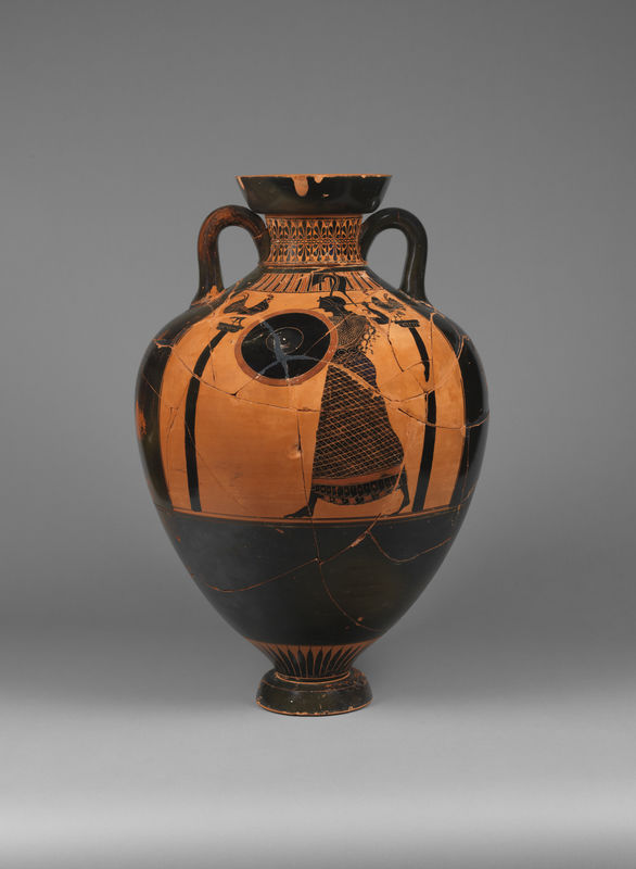 Black Figure Panathenaic Prize Amphora A Athena Between Ionic Columns Topped By Cocks B