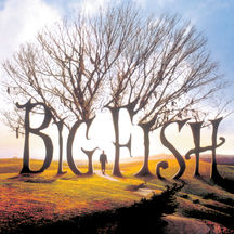The words big fish look like trees with a shadow of a person walking between big and fish
