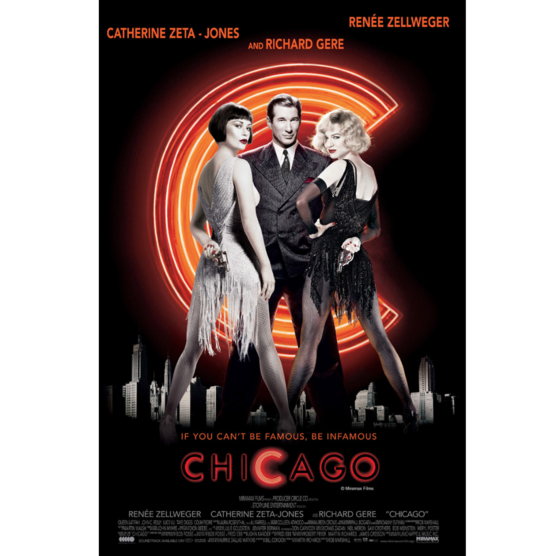 Movie poster with two woman stand on either side of a man with a large letter C behind them.