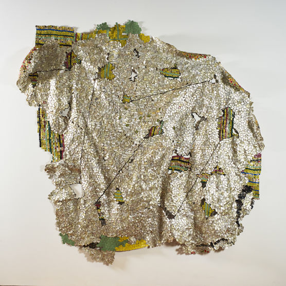 EL ANATSUI. Another Place, 2014. Found aluminum and copper wire, 111 1/2 x 112 inches installed. ©El Anatsui.  Courtesy of the artist and Jack Shainman Gallery, New York.