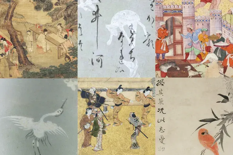 A 3x2 composite image of various works of Asian art.