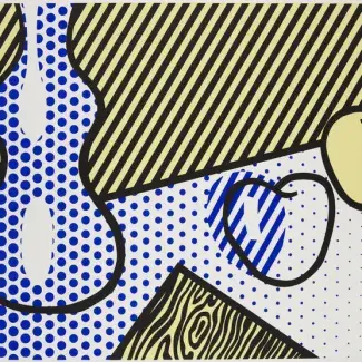 An abstract still life painting.