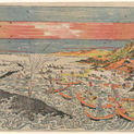 Japanese, Edo period, 1615–1868, Utagawa Toyoharu 歌川豊春, ca. 1735–1814: Perspective Picture of Whale Hunting in Kumano Bay (Uki-e Kumano ura kujira tsuki no zu 浮絵 熊野浦鯨突之図), ca. 1770–75. Woodblock print (ōban yoko-e format); ink and color on paper.