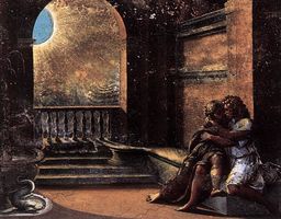 Raphael and his workshop, Isaac and Rebecca Spied upon by Abimelech, 1518–19. Fresco, Loggia, Vatican Palace (Art Resource ART36123)